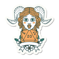 tiefling with natural twenty dice roll sticker