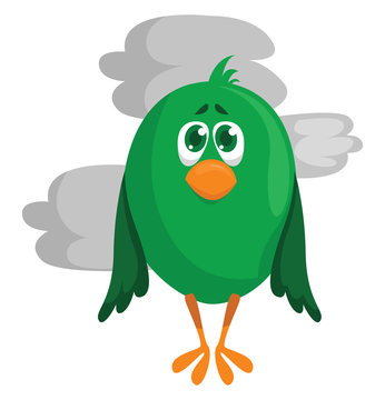 Green Sad Bird, Illustration, Vector On White Background