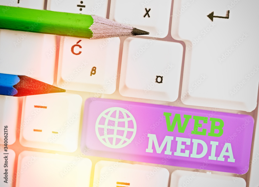 Poster text sign showing web media. business photo text audio and visual forms of communication presented o