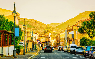 Street at road Giba town Carbonia Iglesias Sardinia reflex
