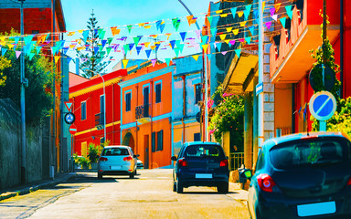 Street at road in Santadi town at Carbonia Iglesias Sardinia reflex