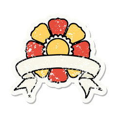 grunge sticker with banner of a flower