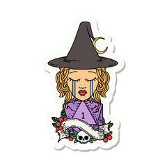 crying human witch with natural D20 roll sticker