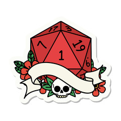 natural one d20 dice roll sticker