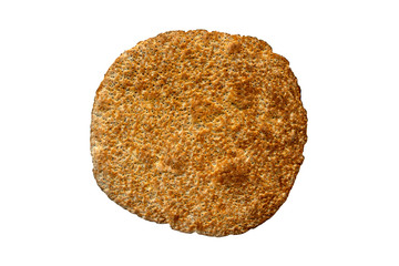 Chia flat bread isolated on white background, top view. Round healthy chia bread.