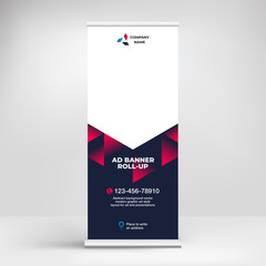 Roll-up banner design, creative template for advertising, presentations, exhibitions, composition of abstract triangles