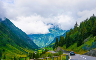 Roadway at Lauterbrunnen valley in Interlaken Oberhasli Bern canton Switzerland reflex