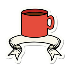 tattoo sticker with banner of cup of coffee