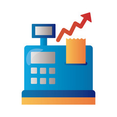 register machine with price hike arrow up infographic degradient style