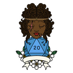 human barbarian with natural twenty dice roll illustration