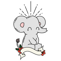 banner with tattoo style cute elephant