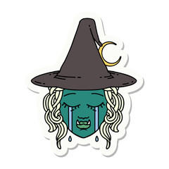 crying half orc witch character face sticker