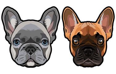 Vector set of french bulldog's heads illustration