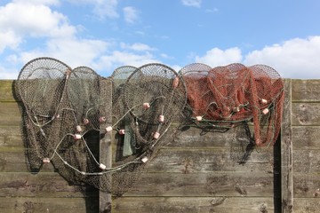 Fishing nets on a wall
