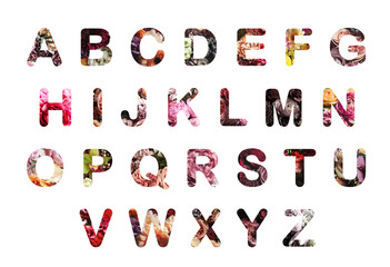 Naklejka premium Alphabet letters made of flowers on white background