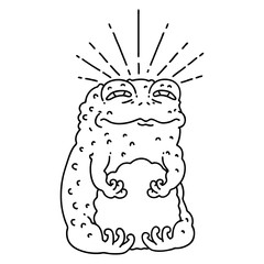 traditional black line work tattoo style toad character