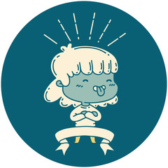 icon of tattoo style girl sticking out tongue