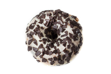 donut, polish donut, classic donut, old-fashioned donut, one donut with icing sugar on a white background, close-up. Copy space. bitten donuts. Isolate