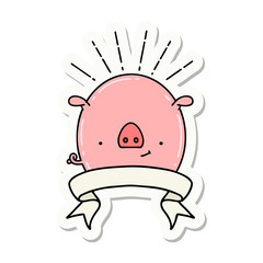 sticker of tattoo style pig character