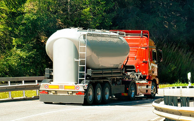 Truck on road at Visp of Swiss reflex
