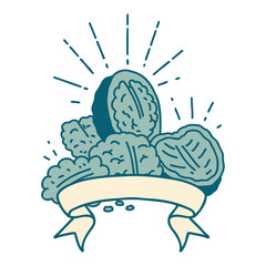 banner with tattoo style walnuts with shell