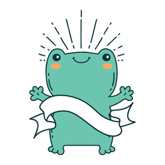 banner with tattoo style happy frog