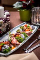 California squid with purple potato purée