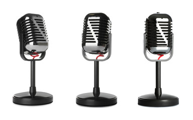 Set with microphone from different views on white background