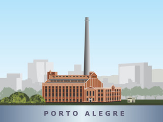 Ilustração da Usina do Gasômetro, localizada em Porto Alegre, capital do estado do Rio Grande do Sul, no Brasil.