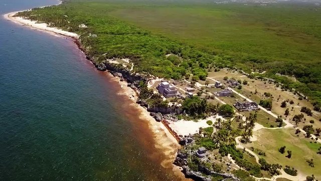 aerial view of Tulum ruins of ancient civilization by the sea in , riviera maya.