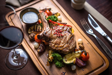 Veal Tomahawk steak with onion marmalade