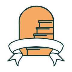 tattoo with banner of a doorway to steps