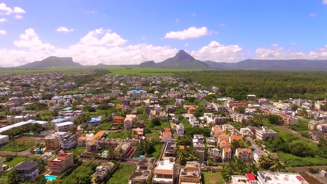 amazing landscape from a Drone Flight over the town of Flic en Flac in mauritius, travel and holiday desitination concept