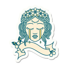 tattoo sticker with banner of female face crying with third eye
