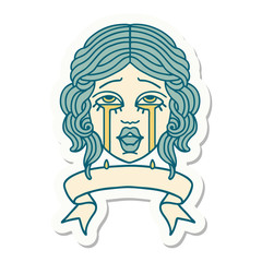 tattoo sticker with banner of a very happy crying female face