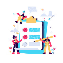 Fototapeta premium Vector illustration, little people fill out a form