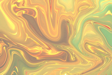 Digital liquid background of yellow, gold, green and brown paint.