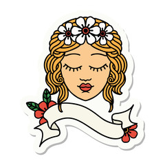 tattoo sticker with banner of a maidens face