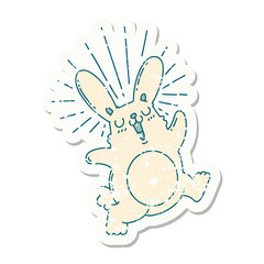 grunge sticker of tattoo style prancing rabbit
