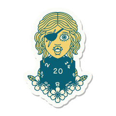 half orc rogue with natural twenty dice roll sticker