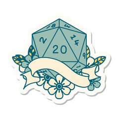 natural twenty D20 dice roll sticker