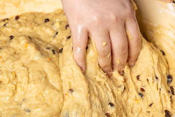 The confectioner prepares the dough, bread, cakes. Preparation easter cake