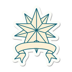 tattoo sticker with banner of a star