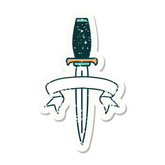 grunge sticker with banner of a dagger
