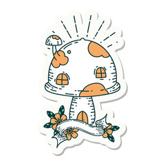 sticker of tattoo style toadstool house