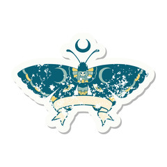 grunge sticker with banner of a moth