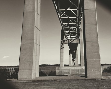 Low Angle View Of Commodore Barry Bridge Against Sky