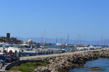 boats in the harbor in Rhodes