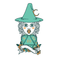elf mage character with natural twenty dice roll illustration