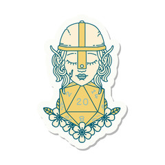 elf fighter with natural twenty dice roll sticker